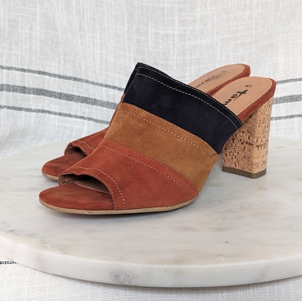 Tamaris Suede Colorblock Slip-On Cork Heels‎
